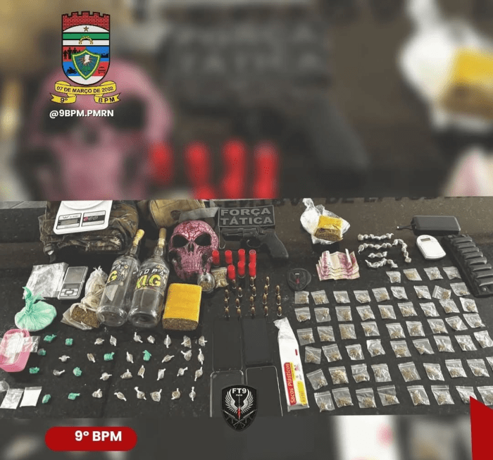 Leia mais sobre o artigo Força Tática do 9° BPM intensifica ações na Operação Território Seguro em Natal e apreende drogas, arma, munições e materiais ilícitos