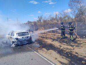 Leia mais sobre o artigo Bombeiros do RN combatem incêndio em veículo e área de vegetação na RN-120