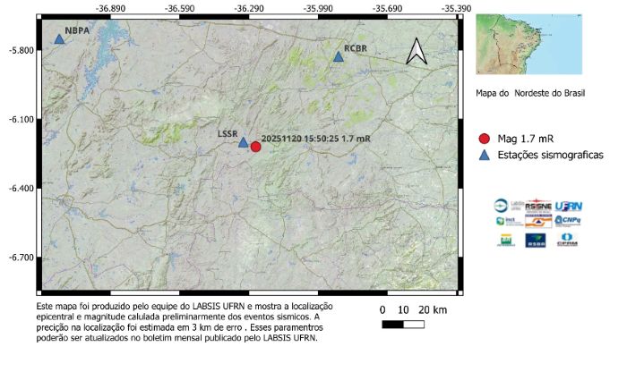 Leia mais sobre o artigo Laboratório  Sismológico da UFRN registra tremor de terra de pequena magnitude em Currais Novos