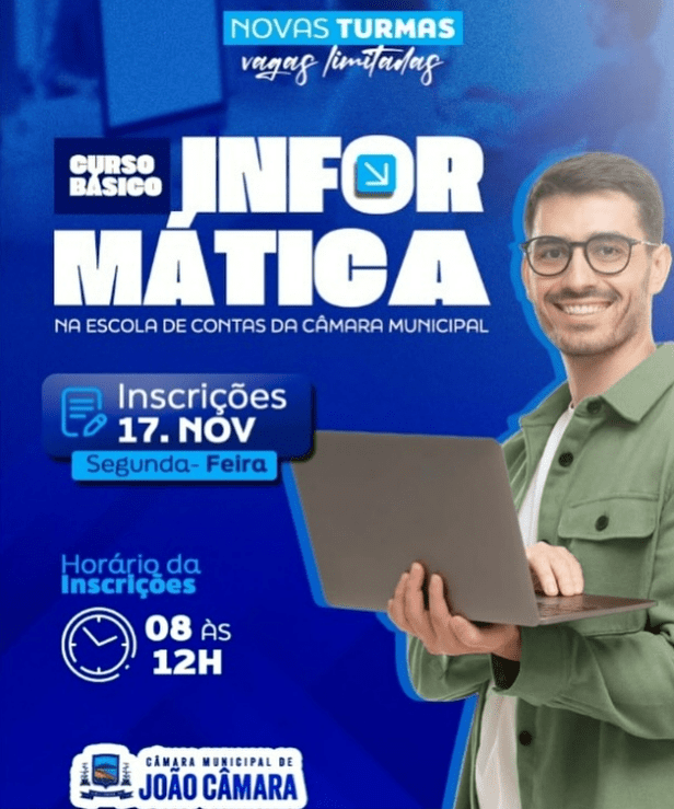 Leia mais sobre o artigo Câmara Municipal de João Câmara abre inscrições para curso gratuito de Informática Básica