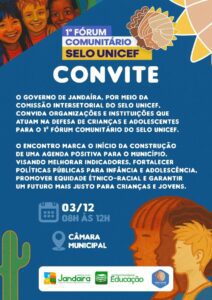 Leia mais sobre o artigo Prefeitura de Jandaíra realiza 1° Fórum Comunitário Selo Unicef dia 03 de dezembro