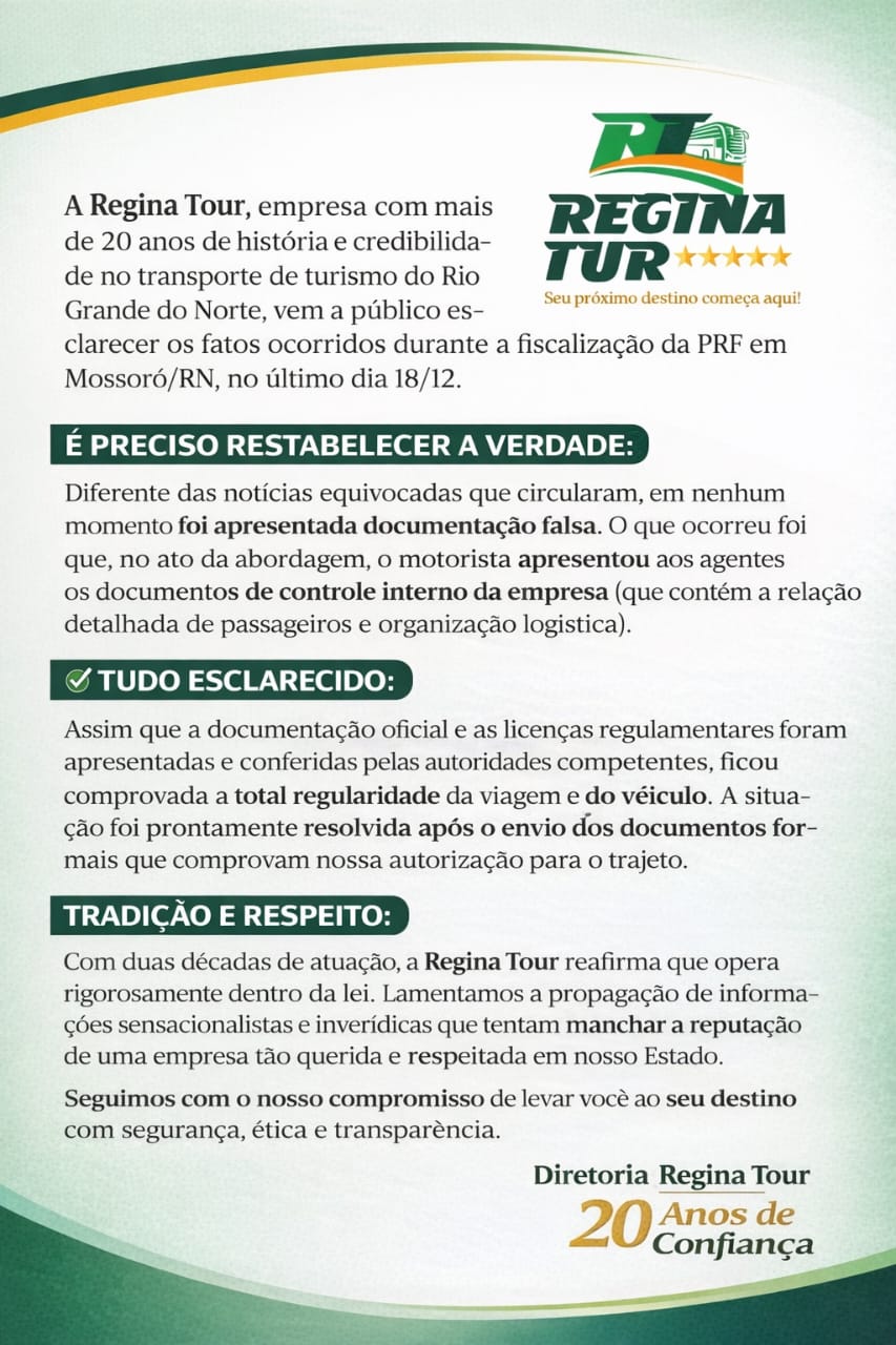 No momento, voc&ecirc; est&aacute; visualizando Empresa Regina Tur emite Nota de esclarecimento sobre os fatos que envolveu &ocirc;nibus de sua propriedade