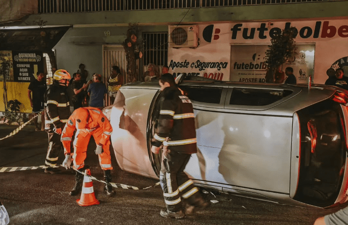 No momento, você está visualizando Corpo de bombeiros socorre idoso que bateu carro e tombou na avenida movimentada 