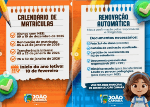 Leia mais sobre o artigo Prefeitura de João Câmara anuncia cronograma de matrículas da rede municipal de ensino para 2026