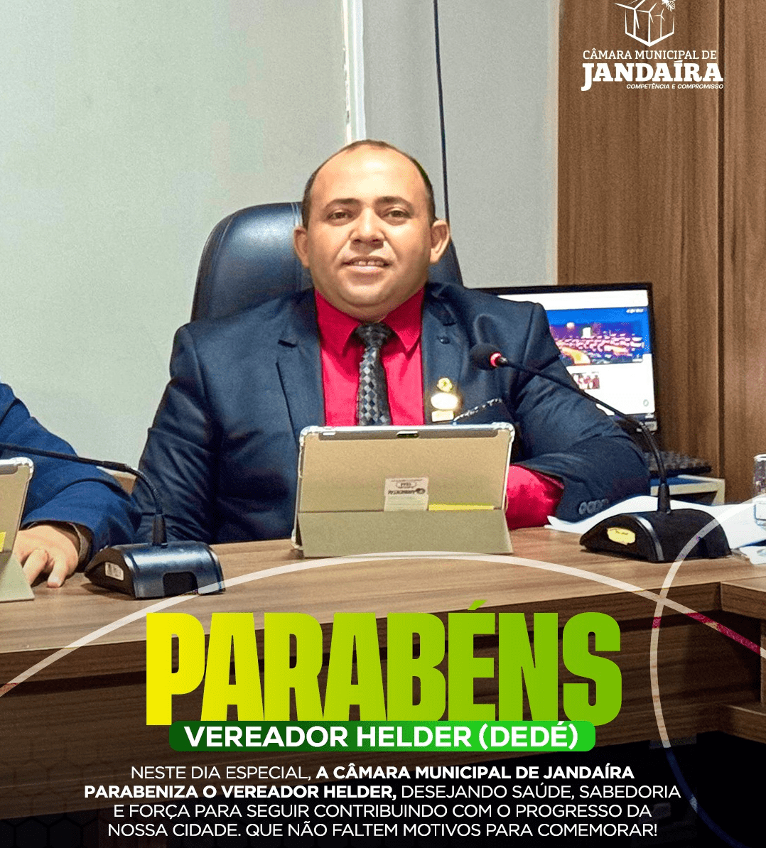 Leia mais sobre o artigo Câmara de Jandaíra parabeniza vereador Helder pela data natalícia