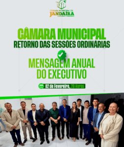 Leia mais sobre o artigo Câmara de Jandaíra abre Ano Legislativo com sessão especial e leitura da mensagem anual do prefeito Reginaldo Vitorino