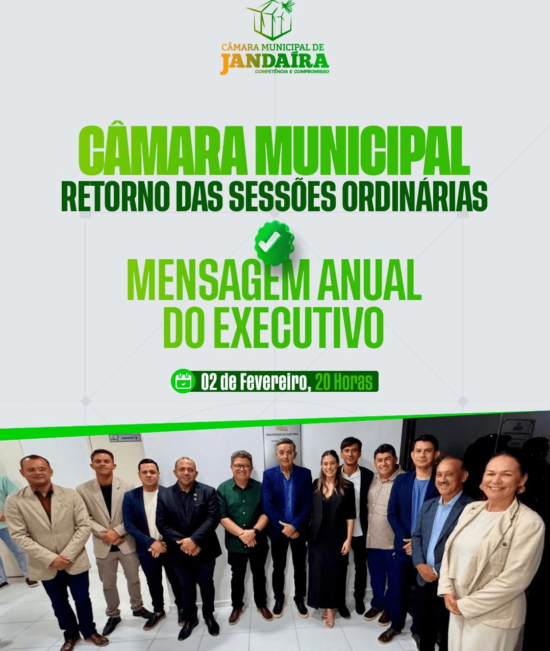 No momento, voc&ecirc; est&aacute; visualizando C&acirc;mara de Janda&iacute;ra abre Ano Legislativo com sess&atilde;o especial e leitura da mensagem anual do prefeito Reginaldo Vitorino