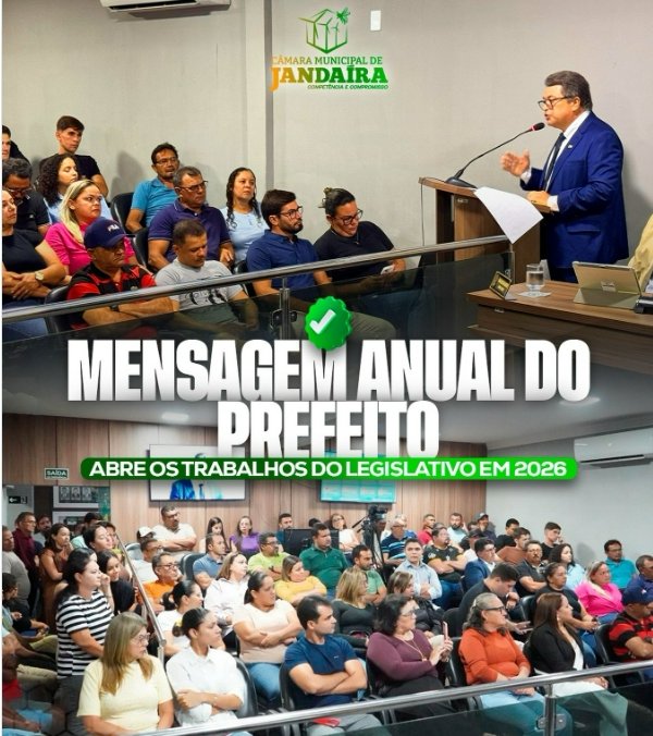 Leia mais sobre o artigo Jandaíra: Mensagem anual do prefeito abre os trabalhos legislativos de 2026