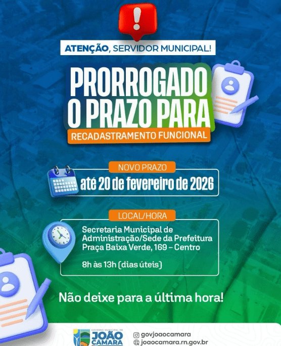 Leia mais sobre o artigo Prefeitura de João Câmara prorroga prazo para recadastramento funcional até sexta-feira (20)