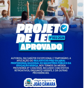 Leia mais sobre o artigo Câmara de João Câmara aprova projeto que autoriza reajuste do piso nacional  do magistério