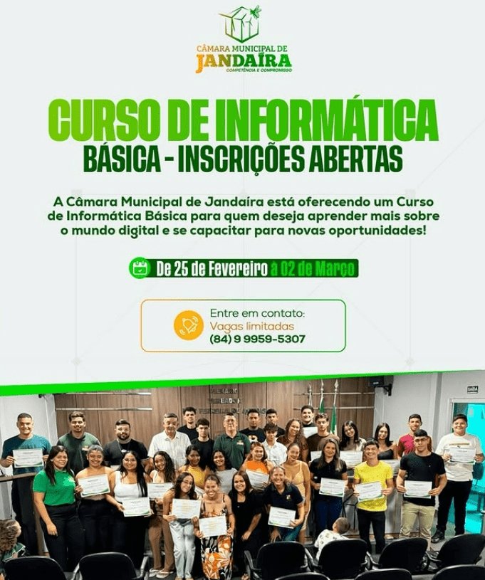 No momento, você está visualizando Câmara Municipal de Jandaíra abre inscrições para nova turma do Curso de Informática Básica