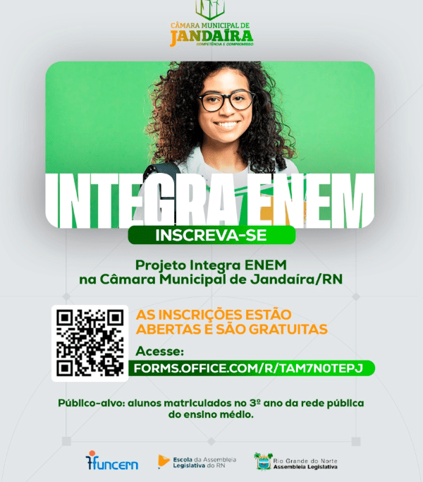 Leia mais sobre o artigo Câmara Municipal de Jandaíra abre inscrições para o Integra ENEM 2026!