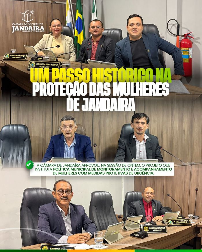 Leia mais sobre o artigo Câmara de Jandaíra aprova Projete de Lei que institui a Política Municipal de Monitoramento e Acompanhamento de Mulheres com Medidas Protetivas de Urgência 