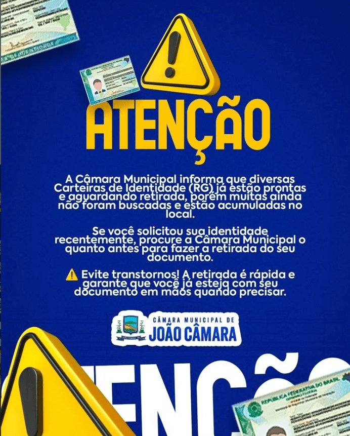 Leia mais sobre o artigo Câmara Municipal de João Câmara alerta para RGs prontos que ainda não foram retirados