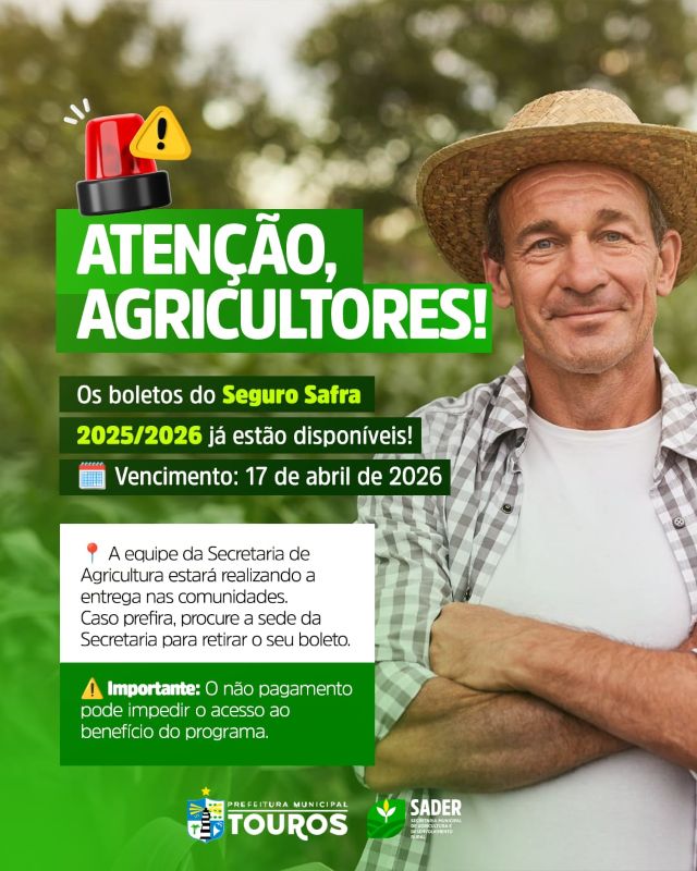 Leia mais sobre o artigo Boletos do Seguro Safra 2025/2026 já estão disponíveis em Touros