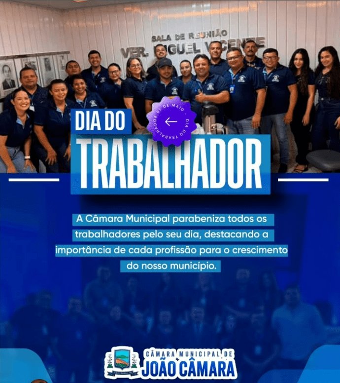 Leia mais sobre o artigo Camara municipal de João Câmara parabeniza todos os trabalhadores pelo seu Dia