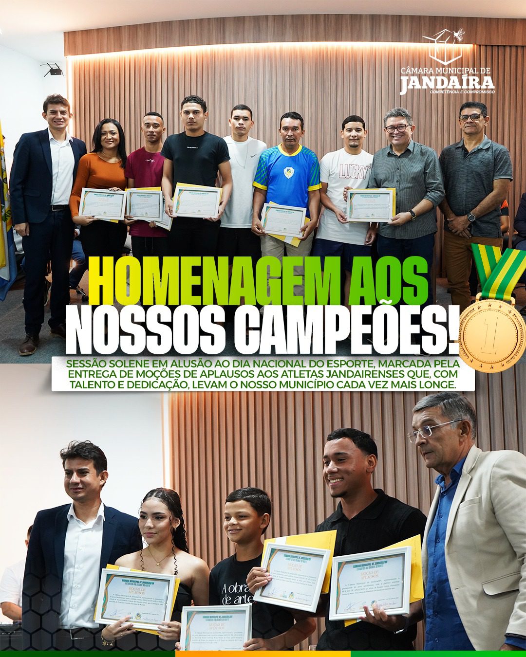 Leia mais sobre o artigo Câmara de Jandaíra realiza sessão solene em alusão ao Dia Nacional do Esporte com Moções de Aplausos aos atletas Jandairenses