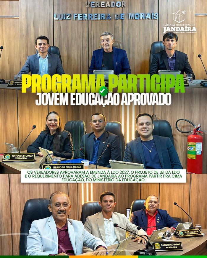 Leia mais sobre o artigo Câmara de Jandaíra aprova Emenda a LDO 2027 e adesão ao Programa Pra Cima Educação do MEC 