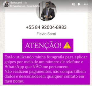 Leia mais sobre o artigo Vereador Flávio Sami alerta sobre golpe com uso indevido de sua imagem em aplicativos de mensagens