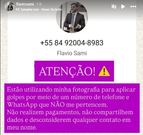 Leia mais sobre o artigo Vereador Flávio Sami alerta sobre golpe com uso indevido de sua imagem em aplicativos de mensagens