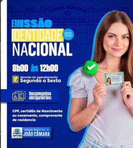 Leia mais sobre o artigo Câmara Municipal de João Câmara retoma agendamentos para emissão da nova Carteira de Identidade