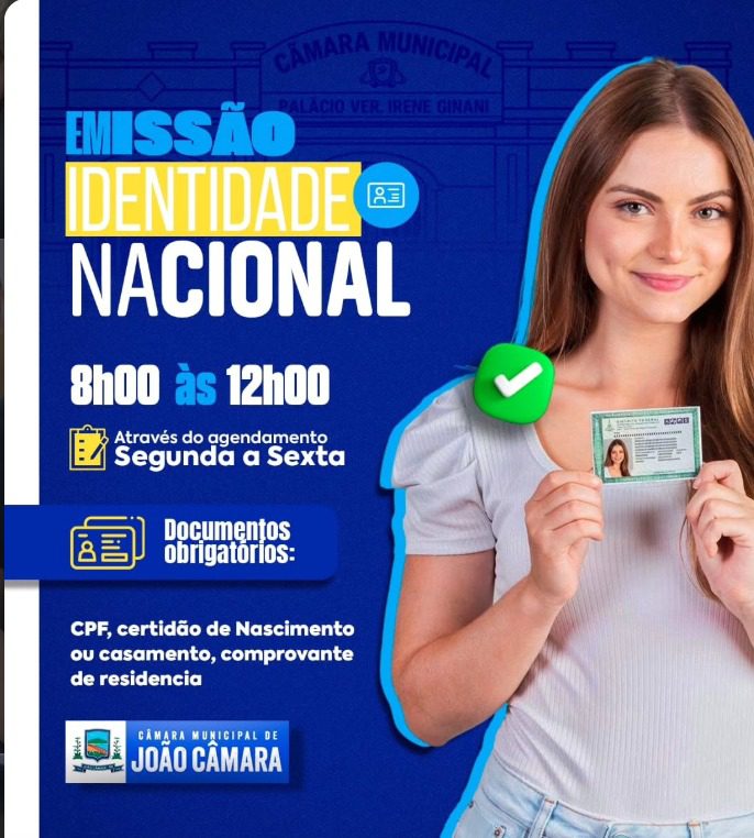 Leia mais sobre o artigo Câmara Municipal de João Câmara retoma agendamentos para emissão da nova Carteira de Identidade