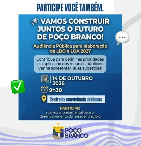Leia mais sobre o artigo Prefeitura de Poço Branco realizará audiência pública para elaboração da LDO e LOA 2027