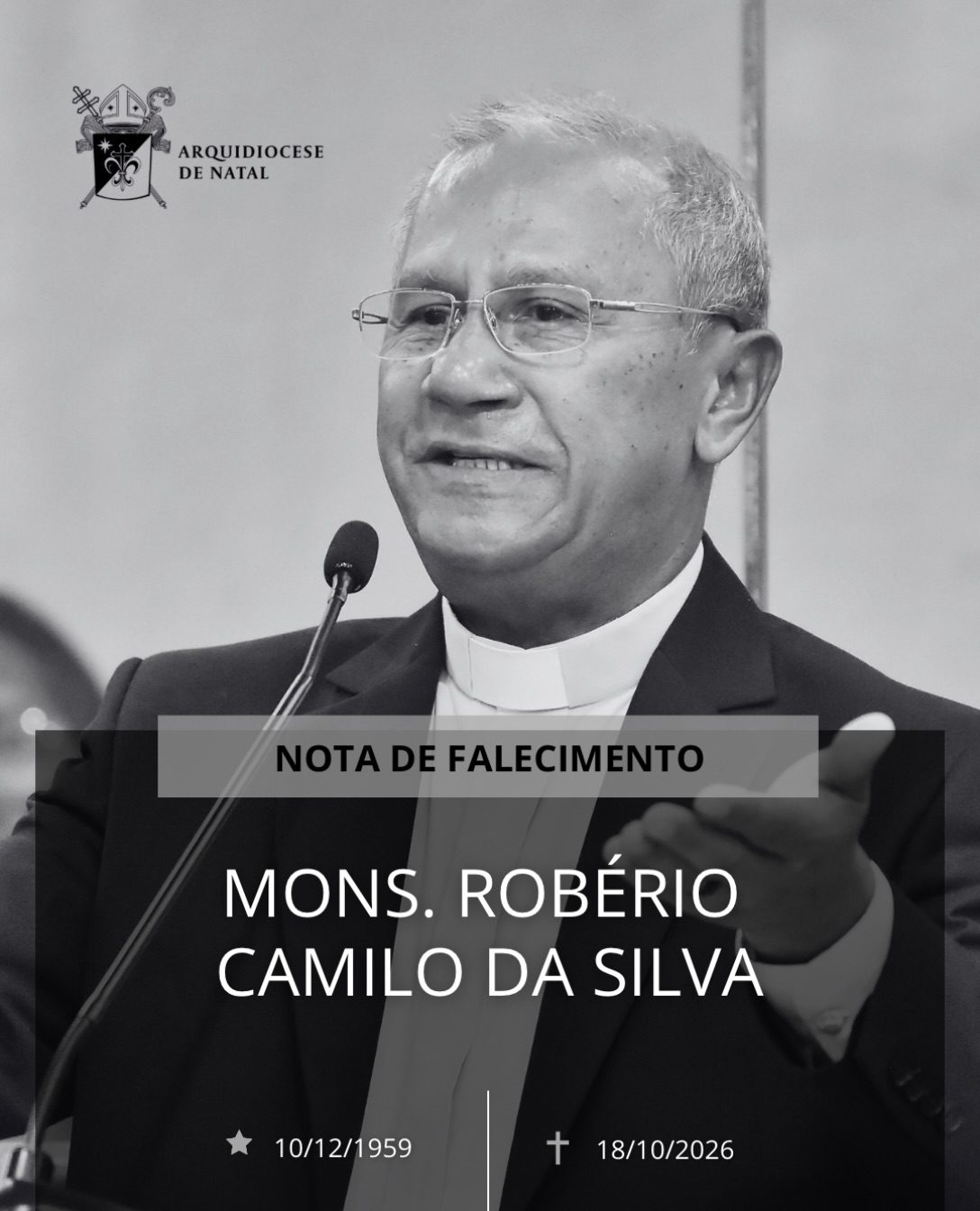Leia mais sobre o artigo Monsenhor Robério Camilo, natural de Poço Branco, morre aos 67 anos